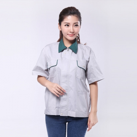 浅灰拼绿色夏季工作服AE217-XJ